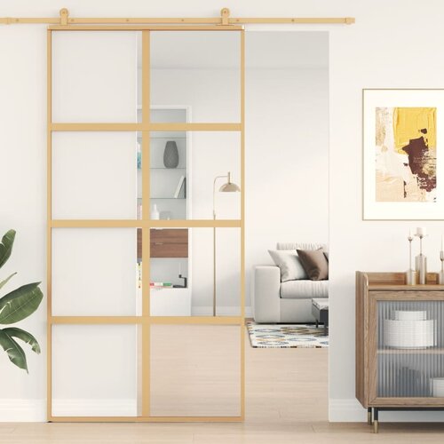 vidaXL Drsna vrata zlata 102,5x205 cm prozorno ESG steklo in aluminij Cene
