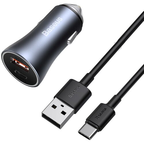 Baseus Hitri avtopolnilec 40W PD QC USB-C / USB + USB-C kabel siv, (21580751) Cene
