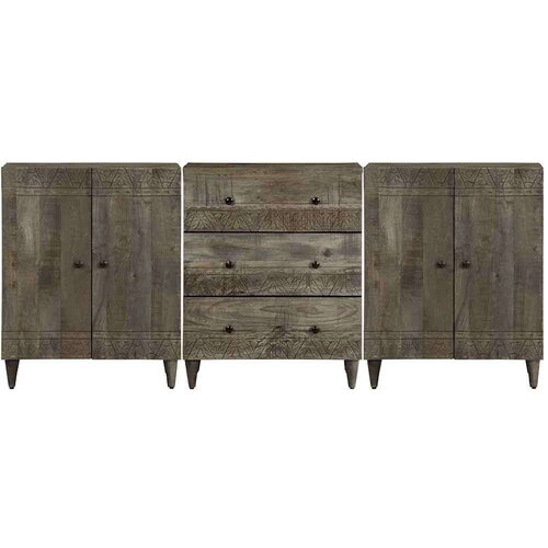 vidaXL 3 kosi kredence svetlo siva 60x33,5x75 cm masivni les mango Cene