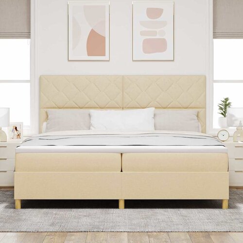  LED Box Spring Krevet s uzglavljem Krema 200 x 200 cm tkanina Slike