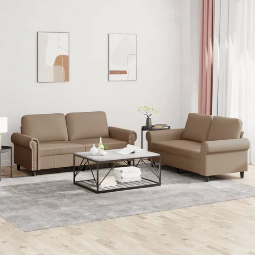  2-dijelni set sofa s jastucima boja cappuccina od umjetne kože