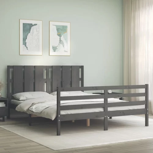 vidaXL Okvir kreveta s uzglavljem sivi 160 x 200 cm od masivnog drva