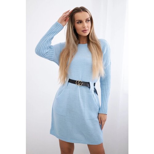 Kesi Sweater with a wide belt blue Slike