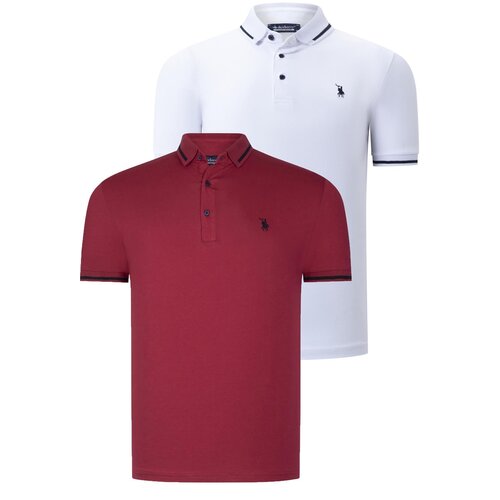 Dewberry DOUBLE SET T8586 MEN'S T-SHIRT-WHITE-BURGUNDY Cene
