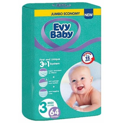 Evy Baby pelene jumbo 3 midi 5-9kg 64kom 3 u 1 ( A054568 ) Slike