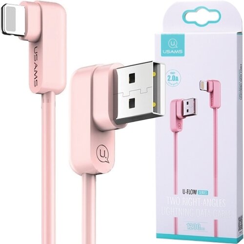 Usams U-FLOW ANGLE KABEL ZA LIGHTNING 1.2M 2A ZA IPHONE PINK OVITEK, (21980448) Cene