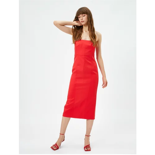 Koton Strapless Evening Dress, Midi-Length with Slit Detailed.