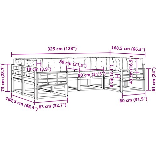  Set vanjskih sofa 6 kom. Bijela i krem 325 x 168,5 x 73 cm Slike