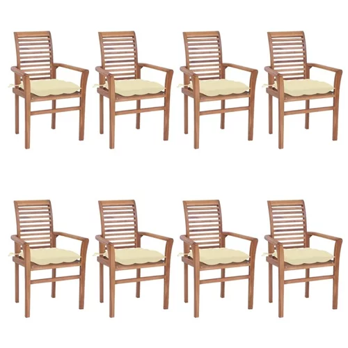  Jedilni stoli 8 kosov s kremno belimi blazinami trdna tikovina