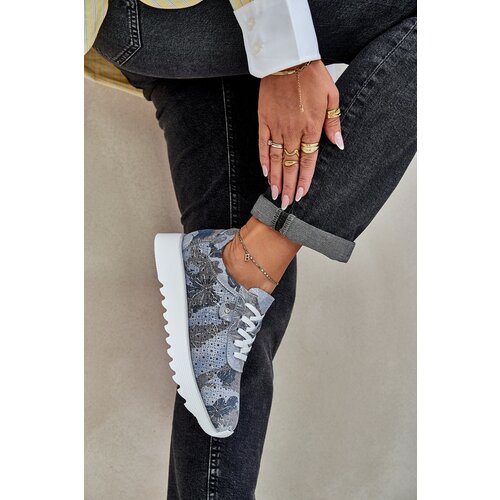 S. BARSKI Suede Patterned Sports Shoes On Platform With Glitter D&A Cene