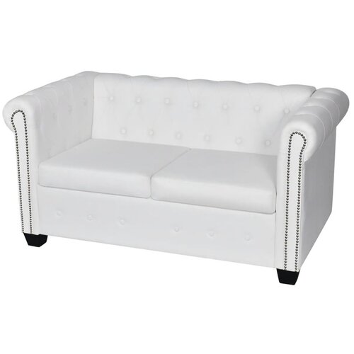 vidaXL Chesterfield kavč dvosed umetno usnje bele barve Cene