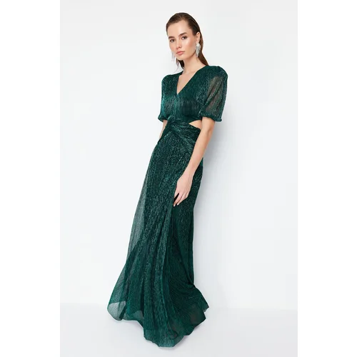 Trendyol Green Straight Fitted Knitted Long Evening & Graduation Dress