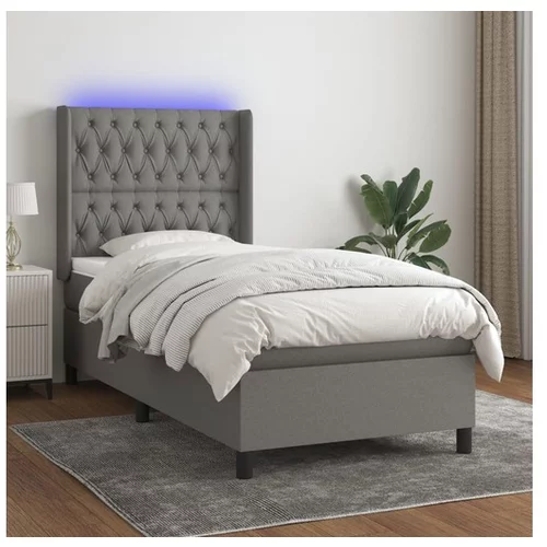  Box spring postelja z vzmetnico LED temno siva 90x200 cm blago