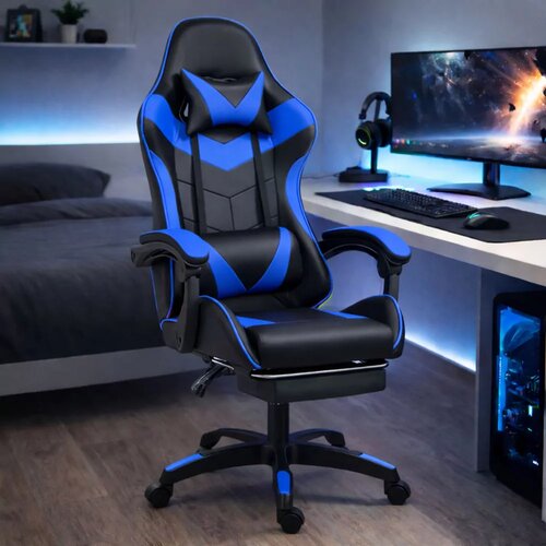 Lean Toys Igralni stol LEAN črno-modra &ndash; ergonomski gaming stol z naslonom za noge Cene