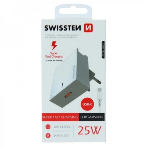 Swissten TRAVEL CHARGER 25W+USB-C/USB-C 1,2M WHITE Slike