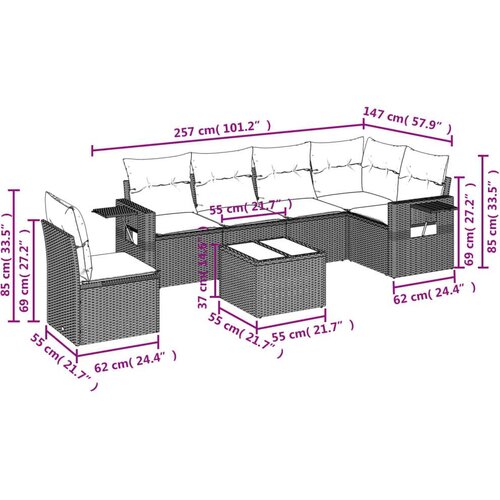 VidaXL 7-dijelni set vrtnih sofa od poliratana s jastucima crni Slike