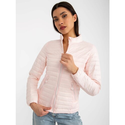 Fashion Hunters Light pink transitional quilted jacket without hood Cene