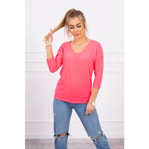 Kesi Pink neon blouse with V-neck Slike