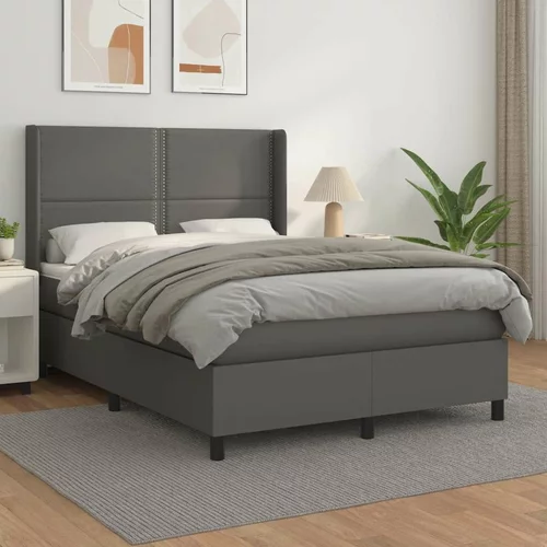  Box spring postelja z vzmetnico siv 140x200 cm umetno usnje, (20726674)