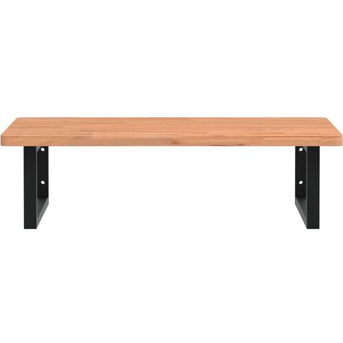  Zidna polica za umivaonik od čelika i masivne bukovine Smeđa 80 x 55 x 2.5 cm Slike