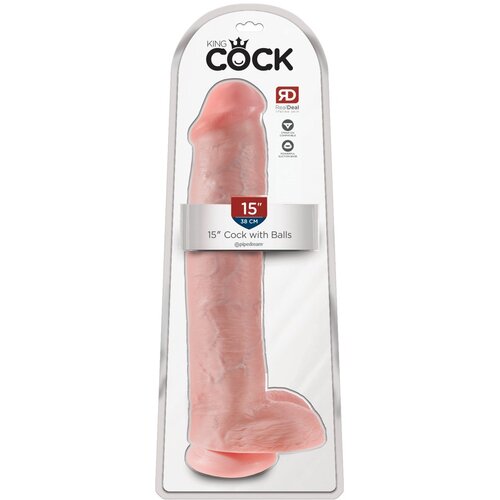 King Cock 15 - gigantski, ljepljivi dildo s testisima (38 cm) - prirodan Cijene