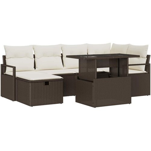  7 Dijelni Vrtni Sofa Set s Jastučićima Smeđa Poli Ratan 2-Sjedalo Vrtni Sofa s Jastučićima Smeđa Poli Ratan Cene