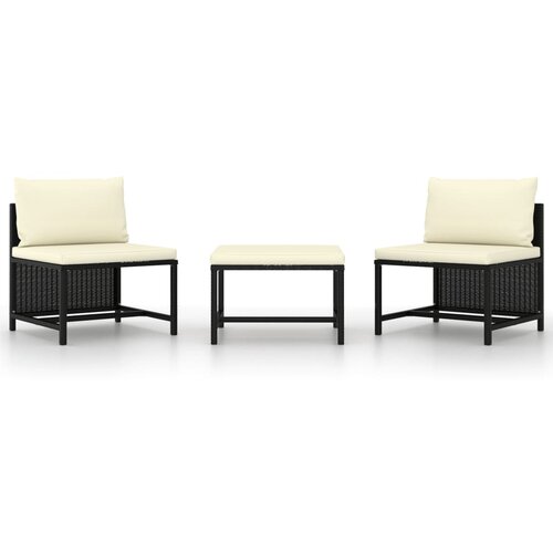 Poli 3-dijelni vrtni set sofa od poliratana s jastucima crni Cijene