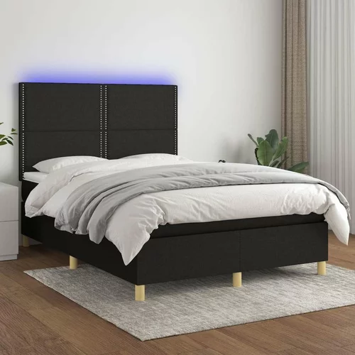  Box spring postelja z vzmetnico LED črna 140x190 cm b