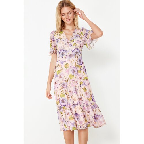 Trendyol Pink Floral Print A-Cut Flounced Midi Lined Chiffon Woven Dress Cijene