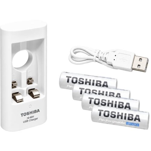 Toshiba USB punjač za Ni-MH akumu. AA, AAA + 4 punjiva akum. AA 2000mAh Slike