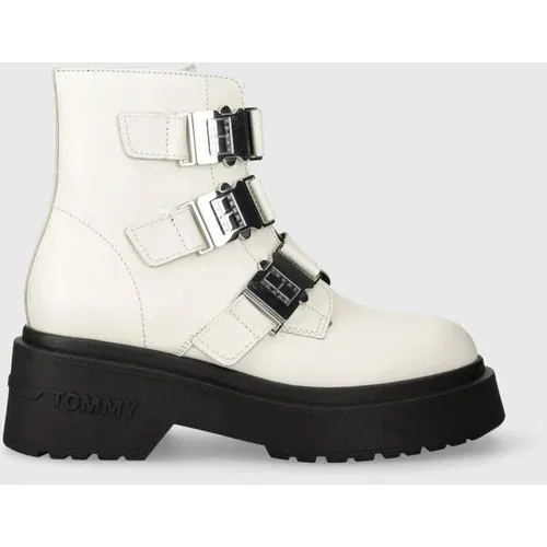 Tommy Jeans Kožne gležnjače TJW CHUNKY BOOT HARDWARE za žene, boja: bijela, s platformom, EN0EN02443