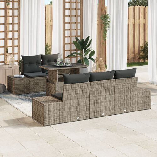 VidaXL Vrtni set sofa Set od 6 Siva Ratan, Poliester Set vrtnih sofa Slike