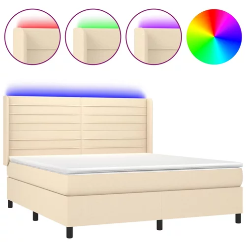 vidaXL Box spring postelja z vzmetnico LED krem 180x200 cm blago, (20899233)