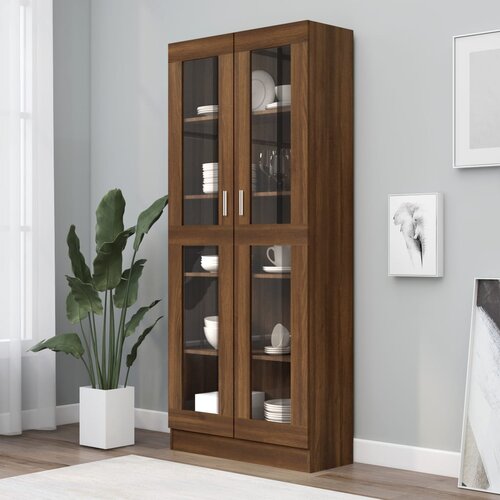 The Living Store Vitrina rjavi hrast 82,5x30,5x185,5 cm konstruiran les - Omarica Z Vitrino, (21431447) Slike