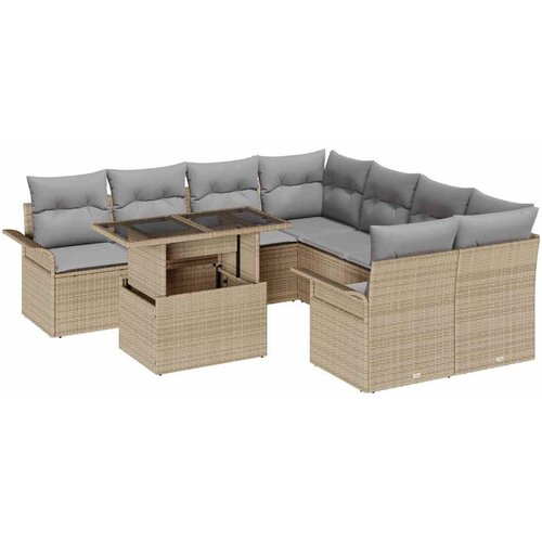vidaXL 9-delni vrtni sofa set z blazinami bež poliratana Cene