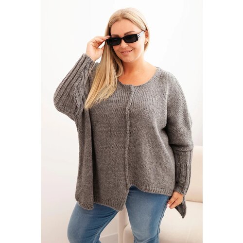 Kesi Włoski Women&amp;#039;s Plus Size sweater with acrylic in a loose fit and 3/4 sleeves gray Slike