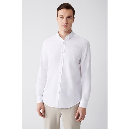 Avva Men's White 100% Cotton Buttoned Collar Standard Fit Regular Cut Shirt Cene