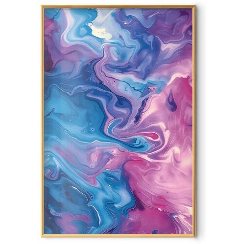  Plakat Night Flows - abstract waves in shades of blue and purple 40x60 Zlatni okvir Slike