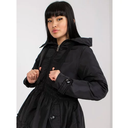 Fashion Hunters Black winter flared jacket with a hood