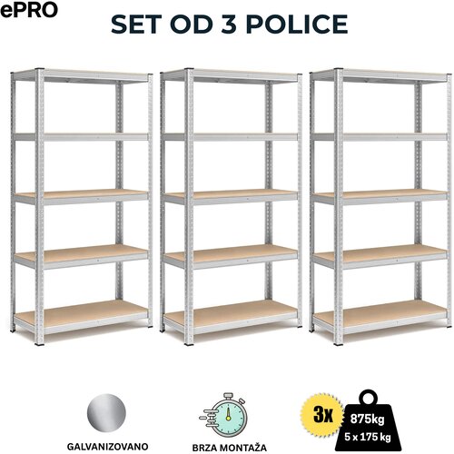 Epro metalna montažna polica standard 180x90x40 SET 3 KOMADA/ metal-drvo Cene
