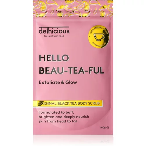 delhicious HELLO BEAU-TEA-FUL ORIGINAL BLACK TEA gladilni piling za telo 100 g