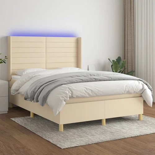  The Living Store Box spring postelja z vzmetnico LED krem 140x190 cm blago - Box Spring Postelja, (21519706)