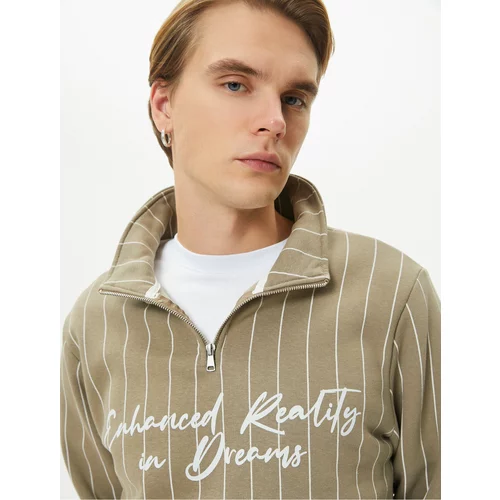 Koton Half Zipper Sweatshirt Motto Printed High Neck