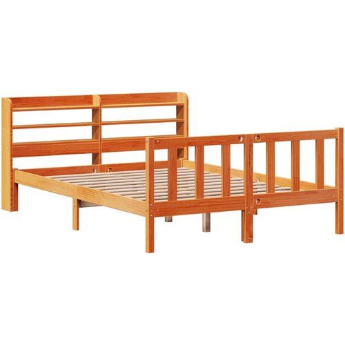 vidaXL Posteljni okvir z vzglavjem voščeno rjava 140x190 cm borovina, (21304179) Cene