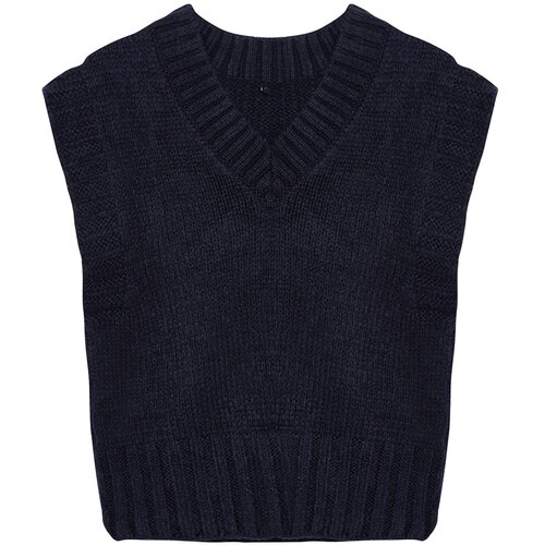 Trendyol Navy Blue Crop Soft Textured Color Blocked Knitwear Sweater Slike