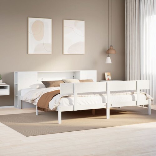 VidaXL Krevet s regalom z knjige bez madraca bijeli 180x200cm borovina Slike