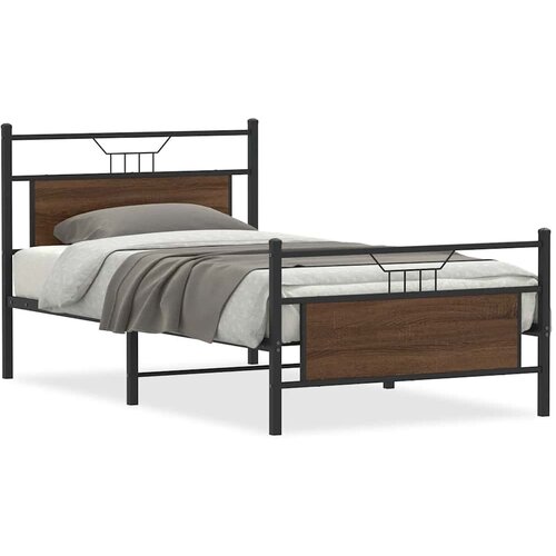 vidaXL Posteljni okvir brez vzmetnice rjavi hrast 107x203 cm inž. les, (21829678) Cene
