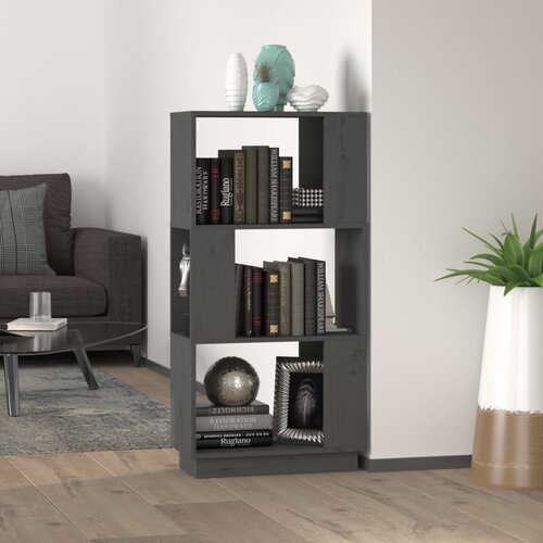  The Living Store Knjižna omara/pregrada siva 51x25x101 cm trdna borovina - Knjižna Omara, (21431322) Slike