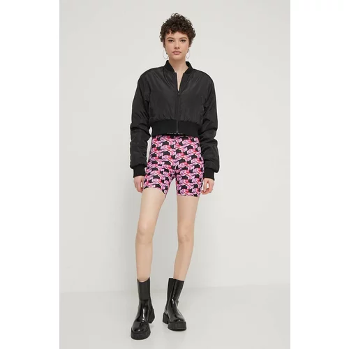 KARL LAGERFELD JEANS Kratke hlače za žene, boja: ružičasta, s uzorkom, visoki struk