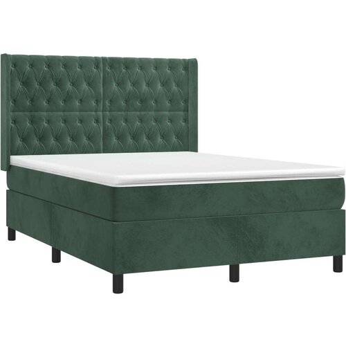 VidaXL Krevet s oprugama i madracem tamnozeleni 140x190 cm bar&amp;scaron;unasti Slike